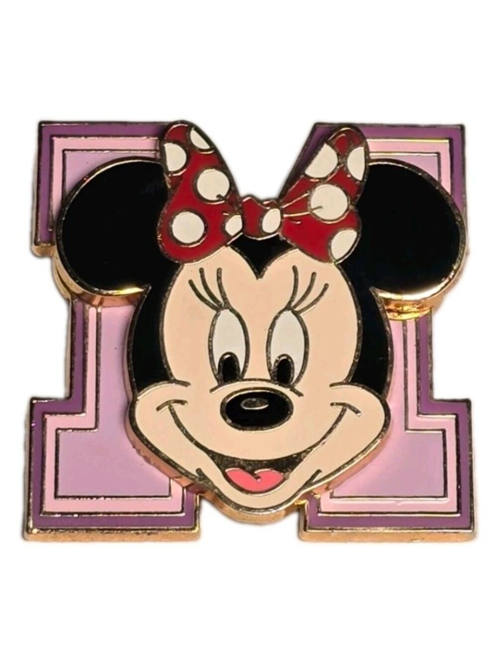 Disney Pin Minnie Mouse Block Letter M Pink Purple Enamel 2005 Vintage GUC Loose